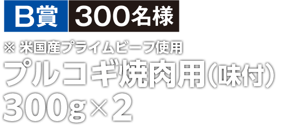 B賞300名様 プルコギ焼肉用（味付）（米国産プライムビーフ使用）300g×2