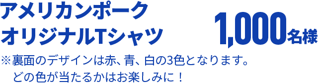 アメリカンポーク オリジナルTシャツ※裏面のデザインは赤、青、白の3色となります。　どの色が当たるかはお楽しみに！1000名様